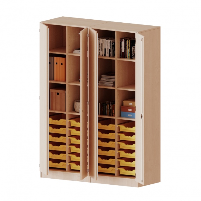 ErgoTray Schrank, zweiteilig, 4reihig, viertürig, zweiteilig, 24 flachen Boxen, B/H/T 140,6x190x50cm 